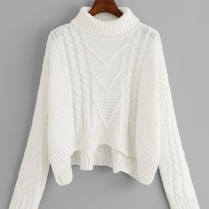 White Turtleneck Knit Sweater